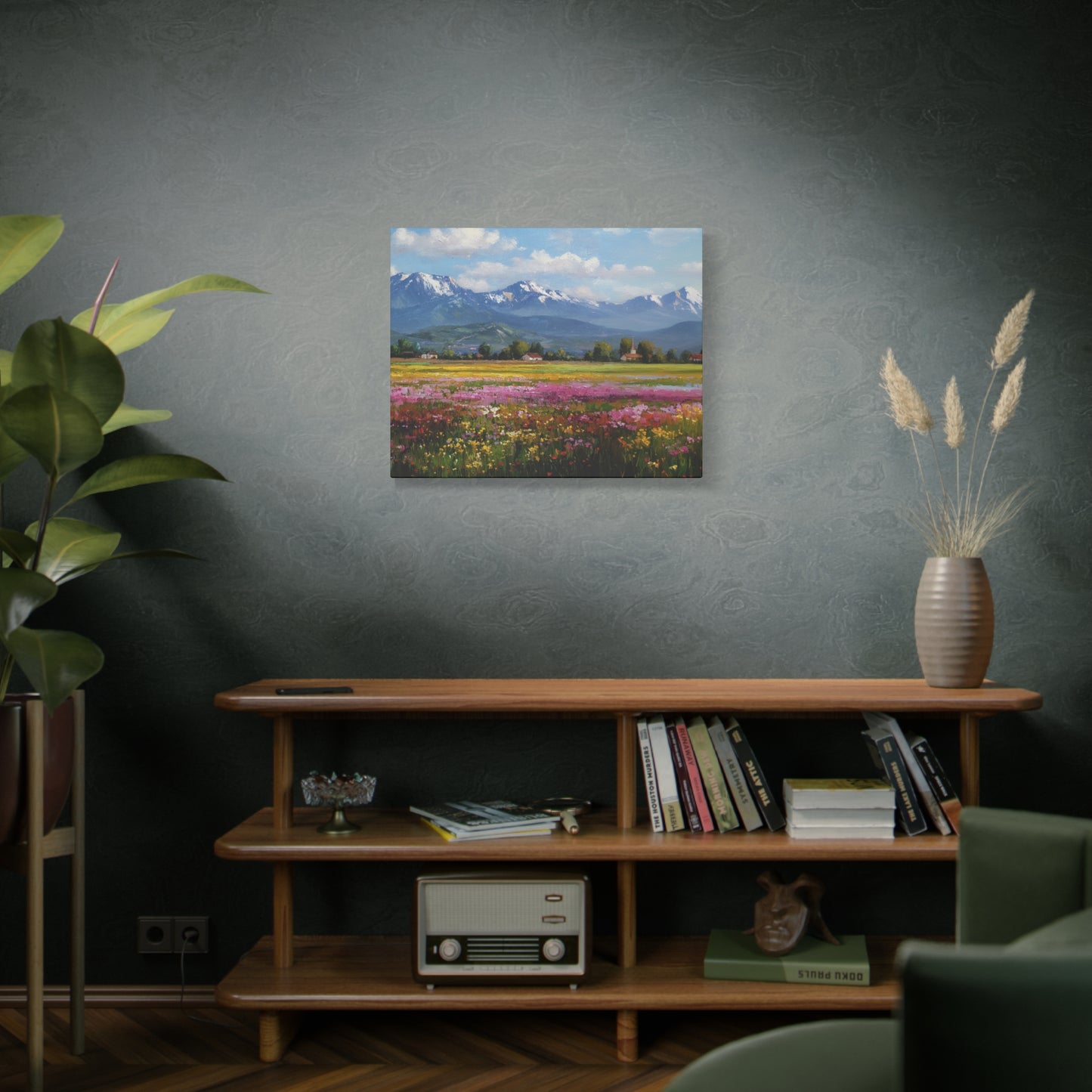 Canvas Print - Impressionist Mountain Landscape with Flowers