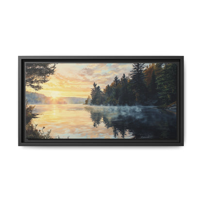Sunrise Lake Framed Canvas Print — Forest Reflection Wall Art