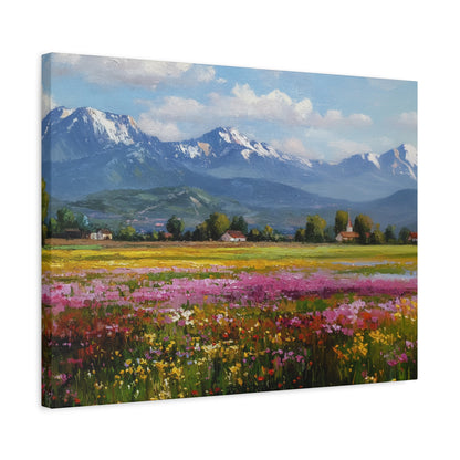 Canvas Print - Impressionist Mountain Landscape with Flowers
