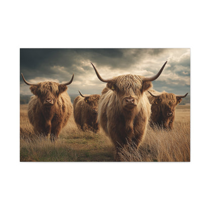 Highland Cattle Canvas Print — Majestic Bull Herd Wall Art