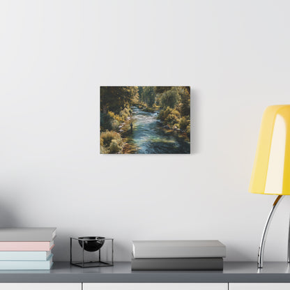 River Fishing Canvas Wall Art — Serene Forest Stream Matte Stretched Print