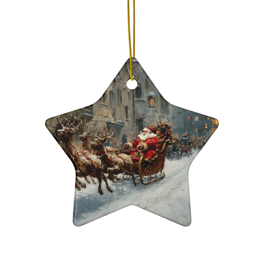 Star Ceramic Ornament — Vintage Santa Sleigh Christmas Decoration