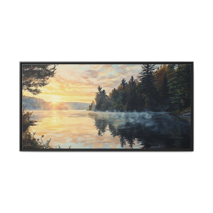 Sunrise Lake Framed Canvas Print — Forest Reflection Wall Art