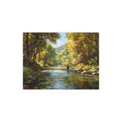 Autumn River Fly Fishing - Silk Paper Print