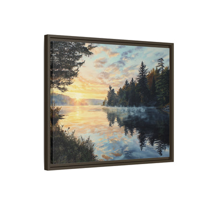 Sunrise Lake Framed Canvas Print — Forest Reflection Wall Art