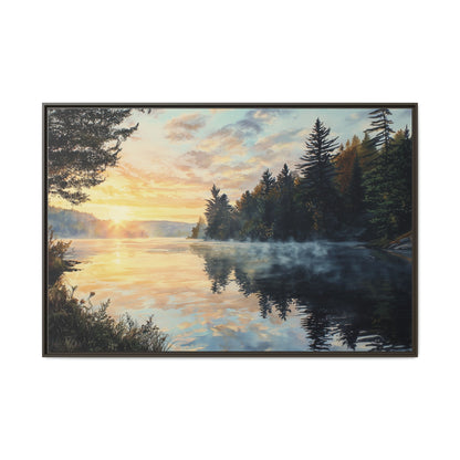 Sunrise Lake Framed Canvas Print — Forest Reflection Wall Art