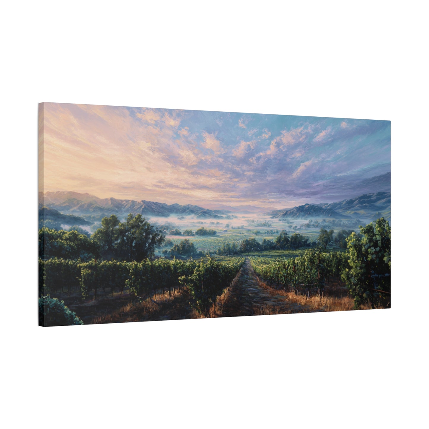 Sunrise Vineyard Matte Canvas Print — Stretched Panoramic Wall Art