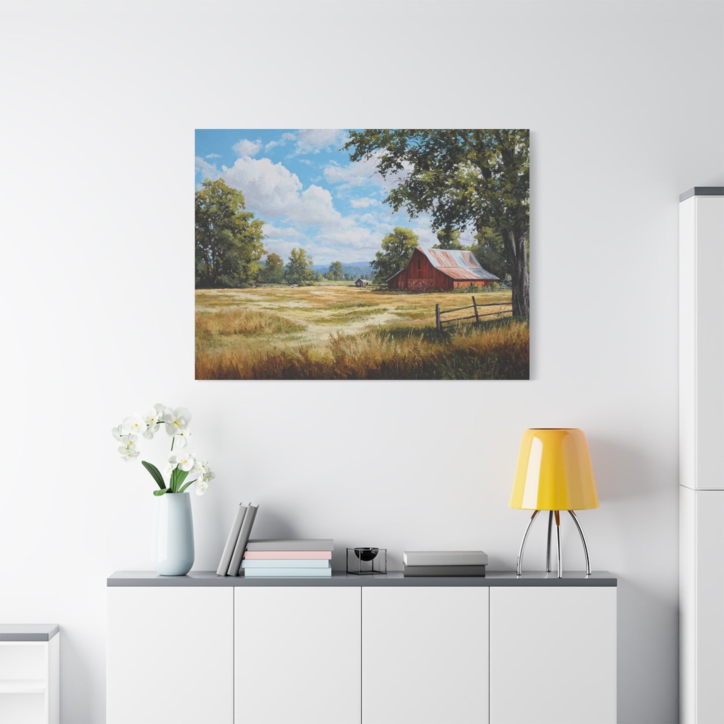 Rustic Red Barn Landscape Canvas Print — Stretched Matte Wall Art