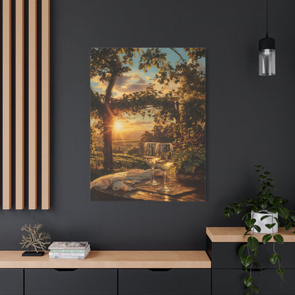 Sunset Vineyard Canvas Wall Art – Wineglass Landscape Matte Stretched Print