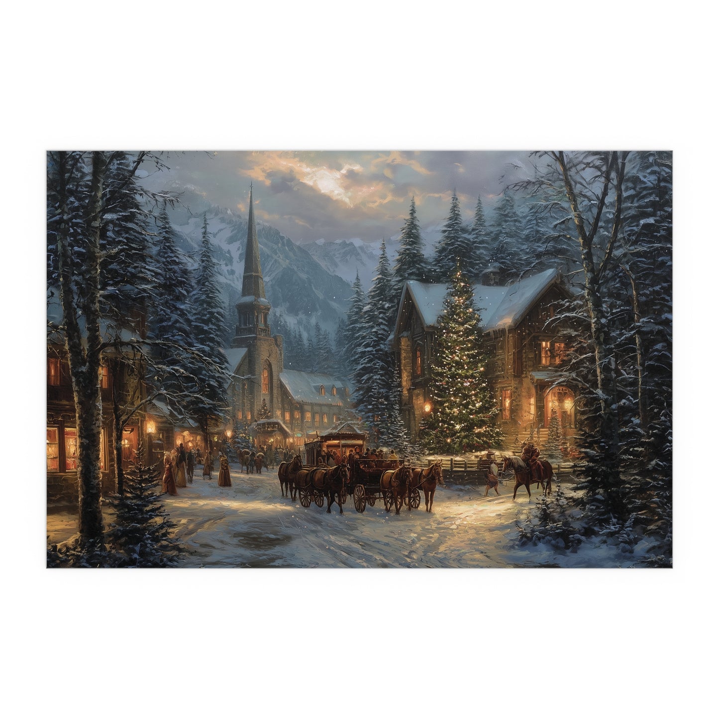 Christmas Village Winter Scene - Silk Paper Print