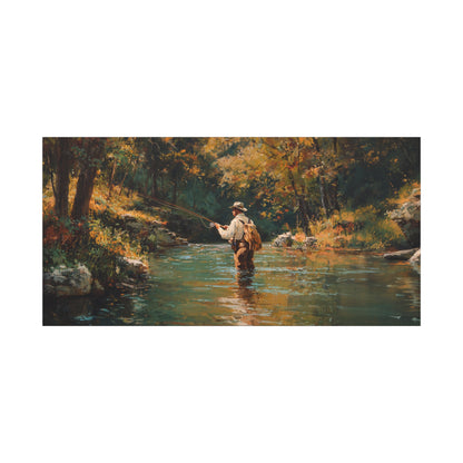 Vintage Fly Fisherman River Scene Matte Stretched Canvas (1.25")
