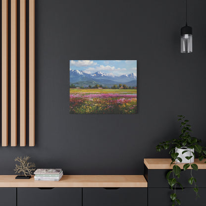 Canvas Print - Impressionist Mountain Landscape with Flowers