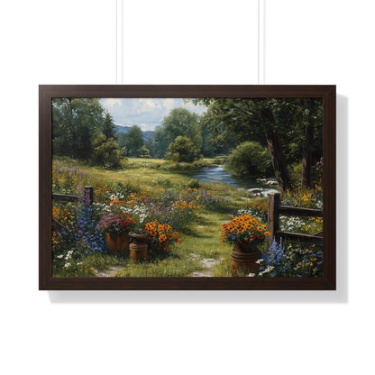 Serene Country Meadow Landscape Print - Framed Print