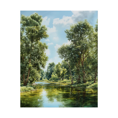 Forest River Landscape Print — Serene Nature Wall Art, Tranquil Greenery