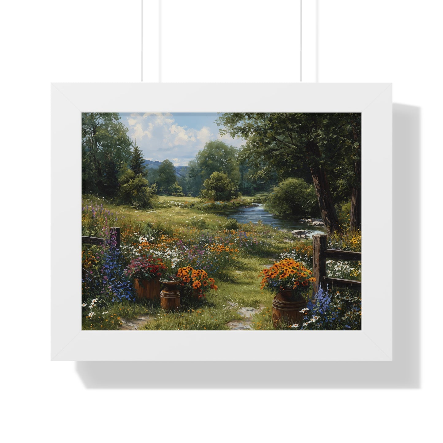 Serene Country Meadow Landscape Print - Framed Print