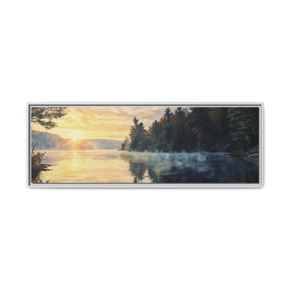 Sunrise Lake Framed Canvas Print — Forest Reflection Wall Art