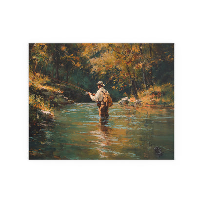 Vintage Fly Fisherman River Scene - Silk Paper Print
