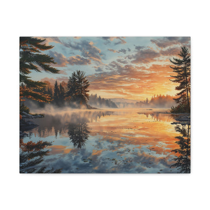 Autumn Lakeside Sunrise Canvas — Matte Stretched Wall Art