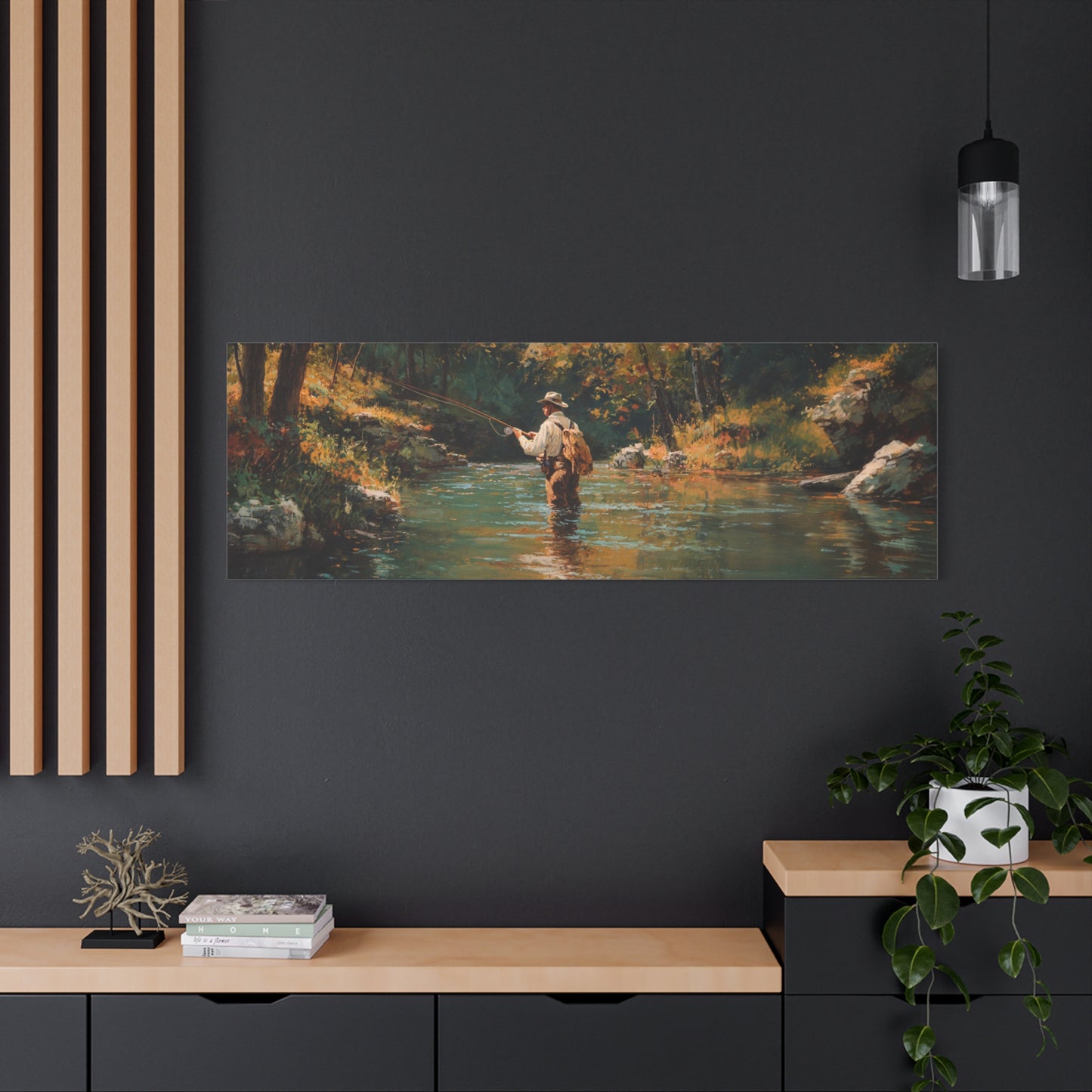 Vintage Fly Fisherman River Scene Matte Stretched Canvas (1.25")