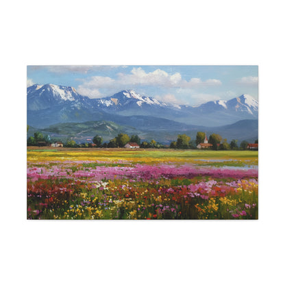 Canvas Print - Impressionist Mountain Landscape with Flowers