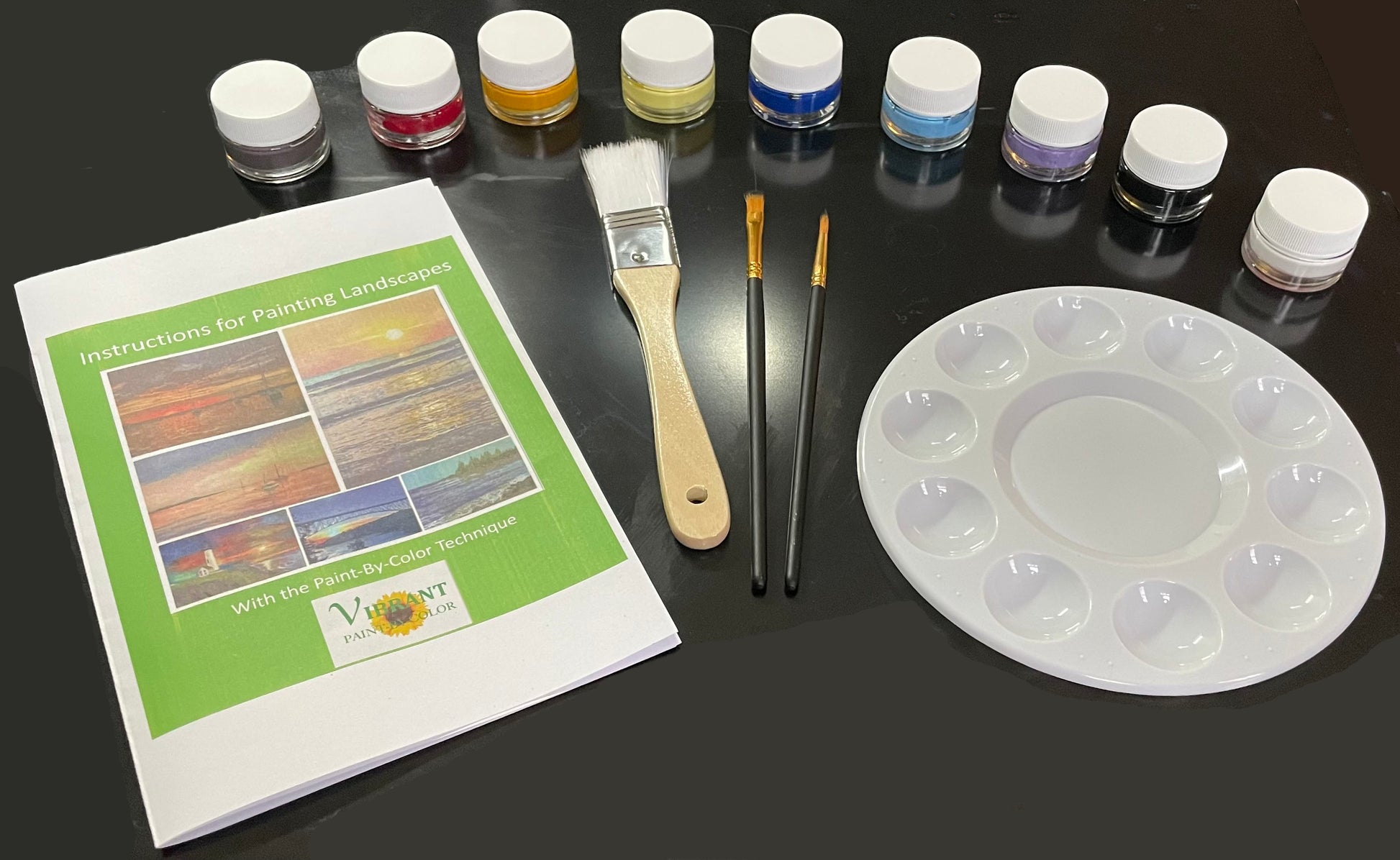 Each kit comes with the appropriate colors, at least 3 brushes and an instruction booklet sharing the appropriate technique