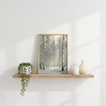 Birch Forest framed on shelf
