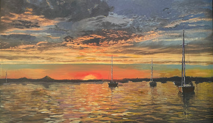 Boats in the Harbor at Sunset