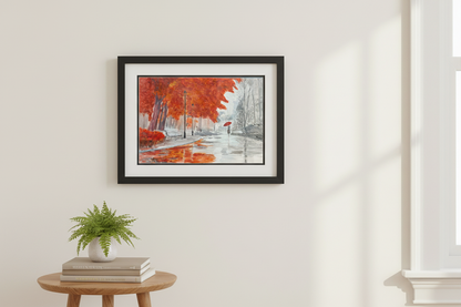 Central Park painting 12x16 framed on wall