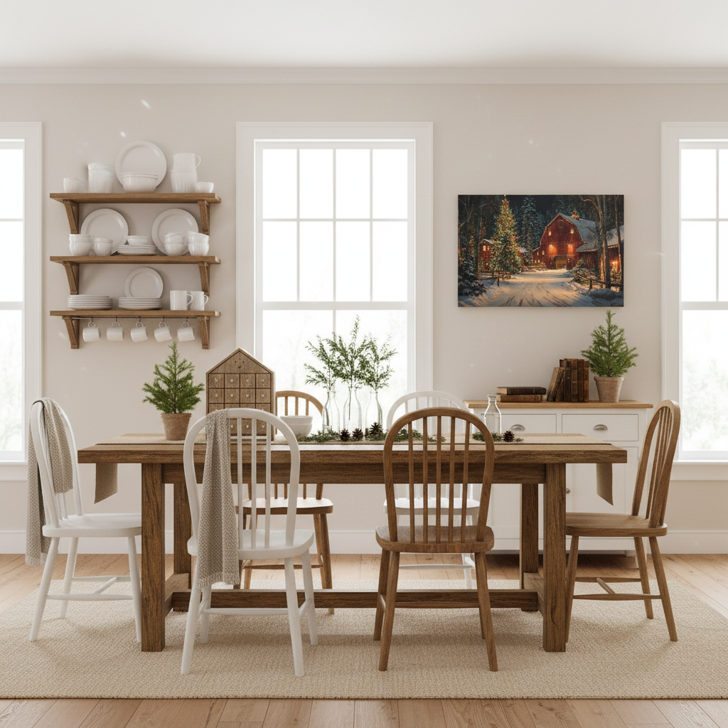 Christmas Barn Scene in Kitchen