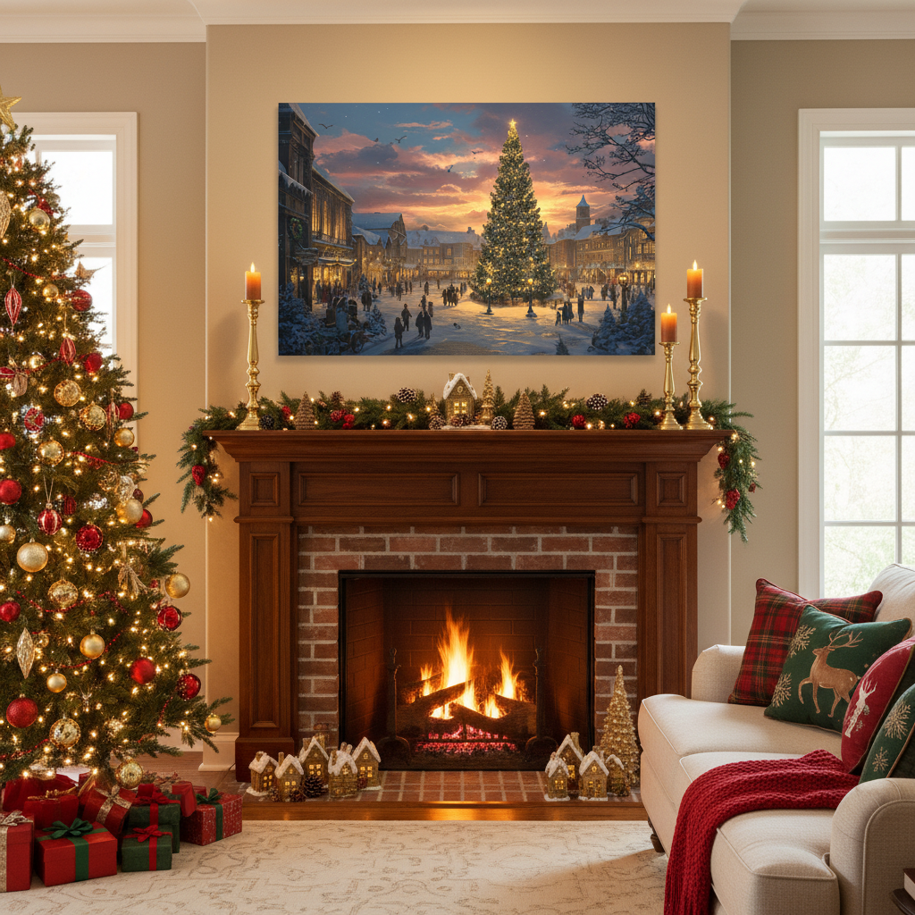 Christmas Town Square Above Fireplace