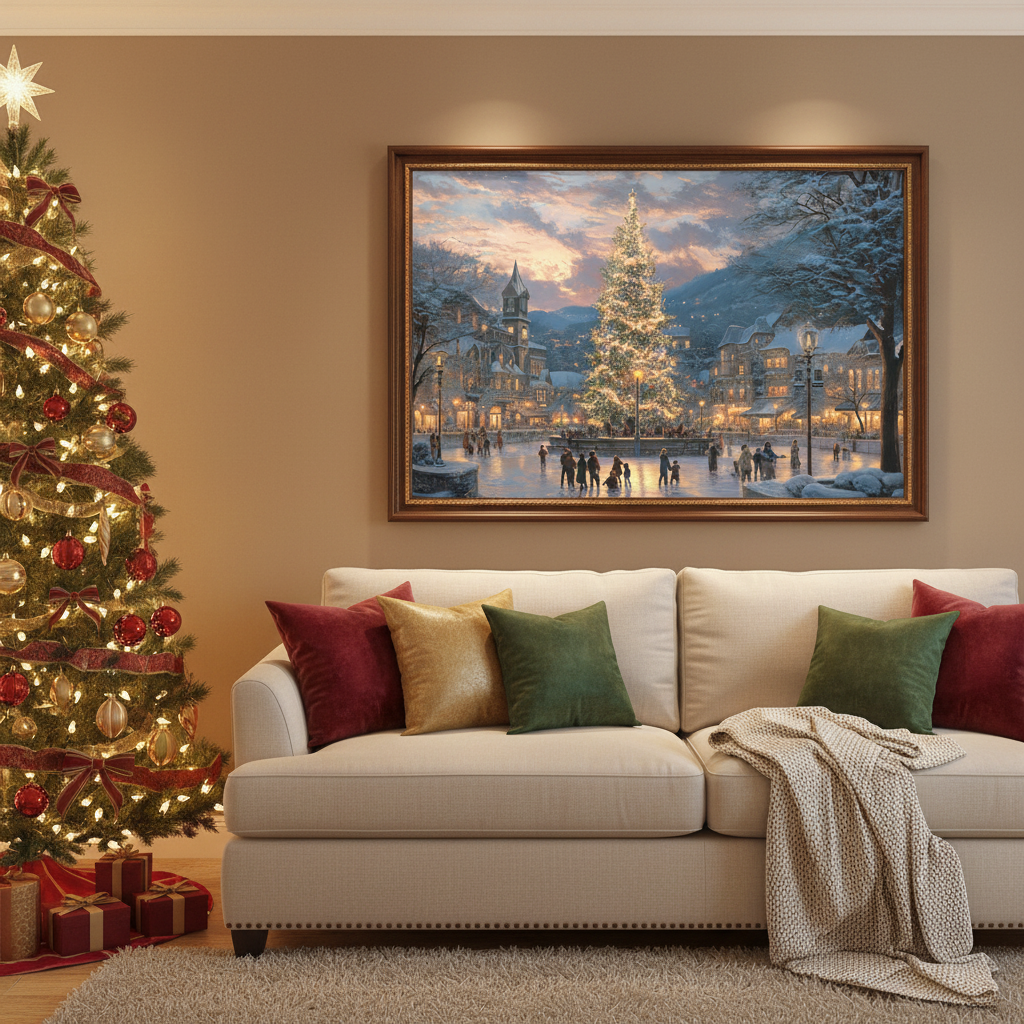 Christmas Village on Skates Above Sofa