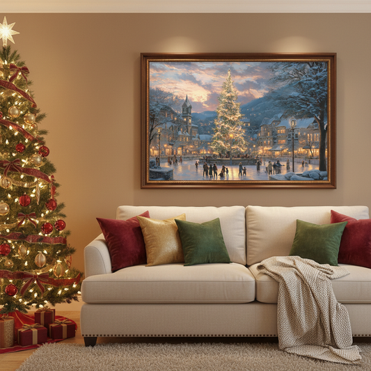 Christmas Village on Skates Above Sofa