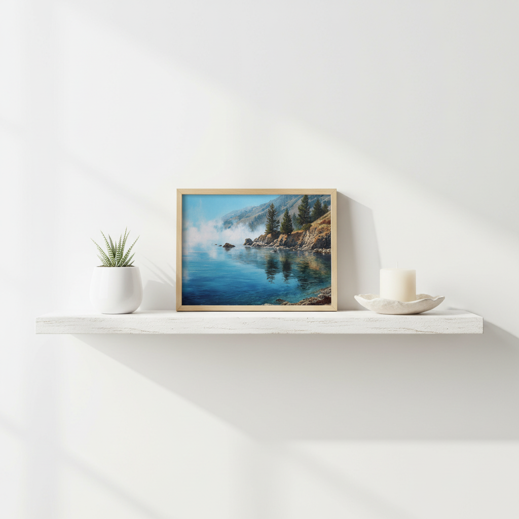 Coastal Mist framed on shelf