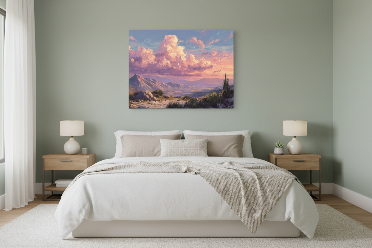Desert sunset canvas in bedroom