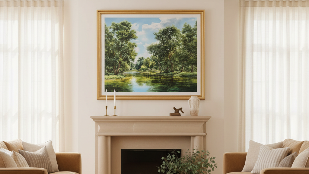 Forest River Landscape Print Hero Shot - Luxury Living Room