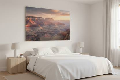 Grand Canyon canvas above bed in serene bedroom