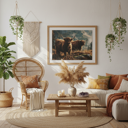 Highland Cow Boho Farmhouse with Product Art