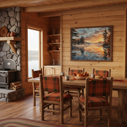 Medium Autumn Lakeside Sunrise Cabin Mockup