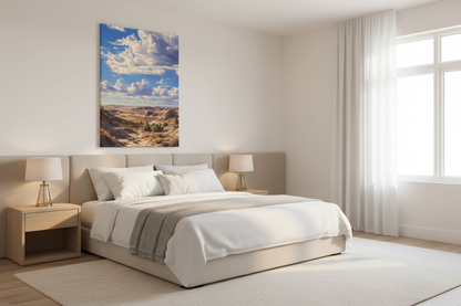 Large desert badlands above bed