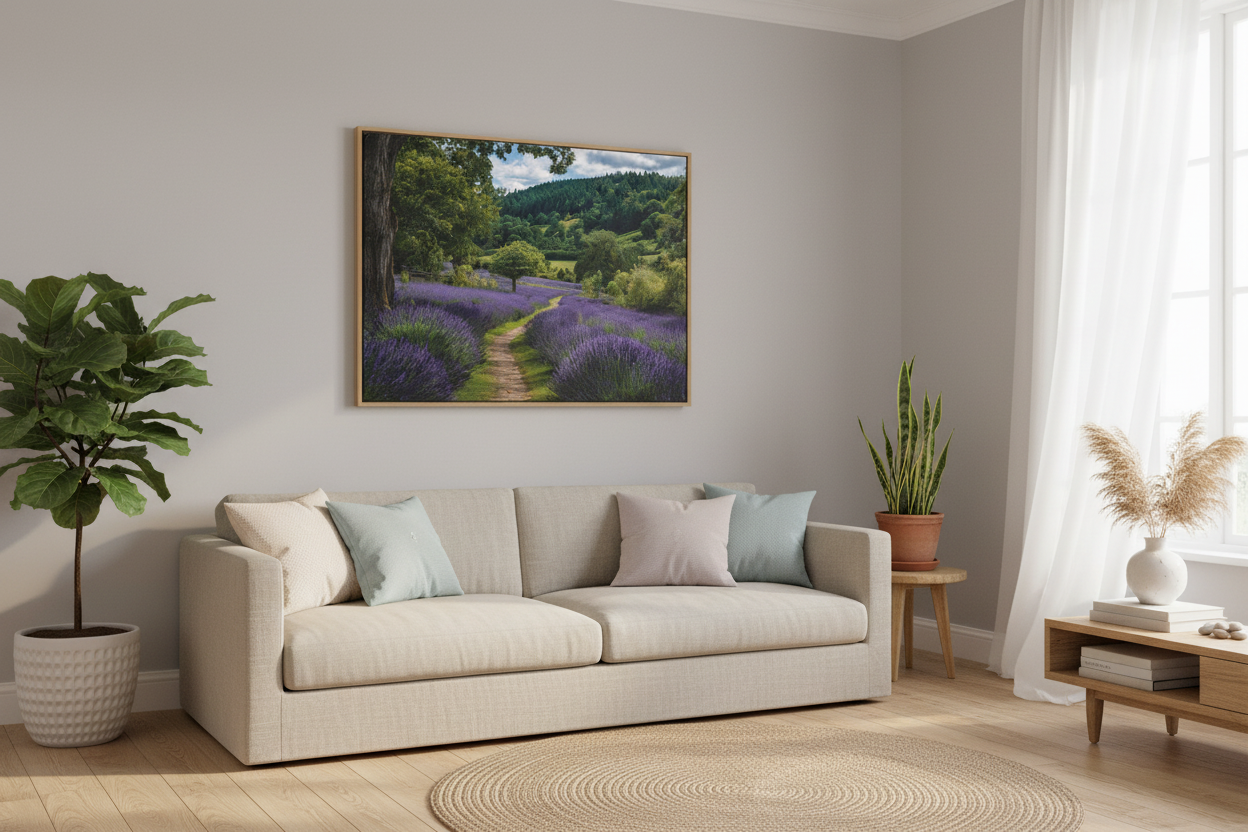 Lavender canvas in coastal living room