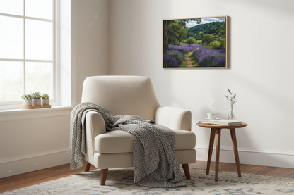 Lavender canvas in cozy reading nook