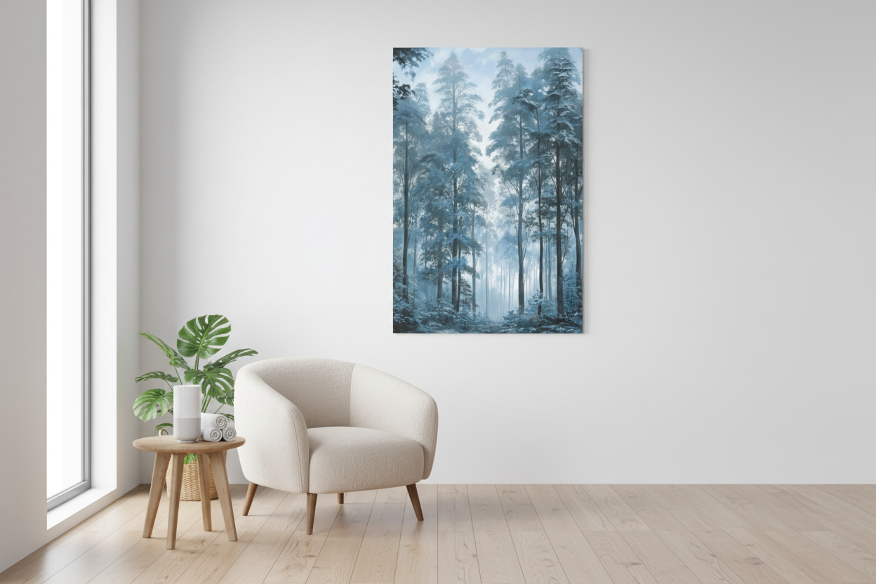 Misty Pine Forest in serene living room