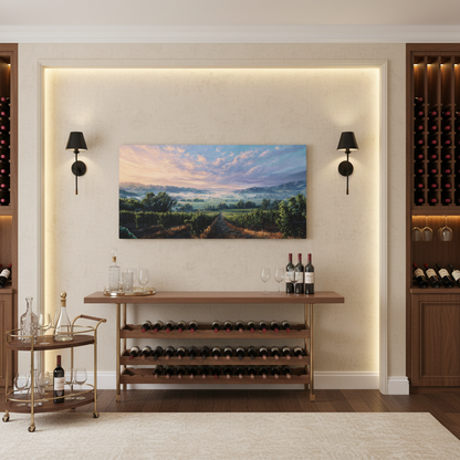 Panoramic Sunrise Vineyard in wine room