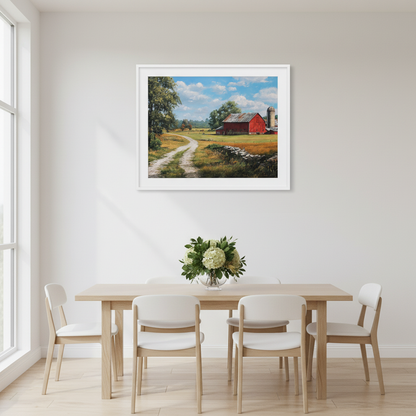 Rustic Red Barn Framed Print in Dining Room