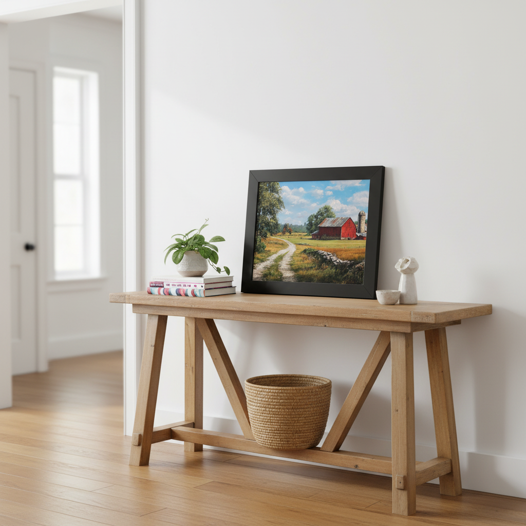 Rustic Red Barn Framed Print on Console - No Mat