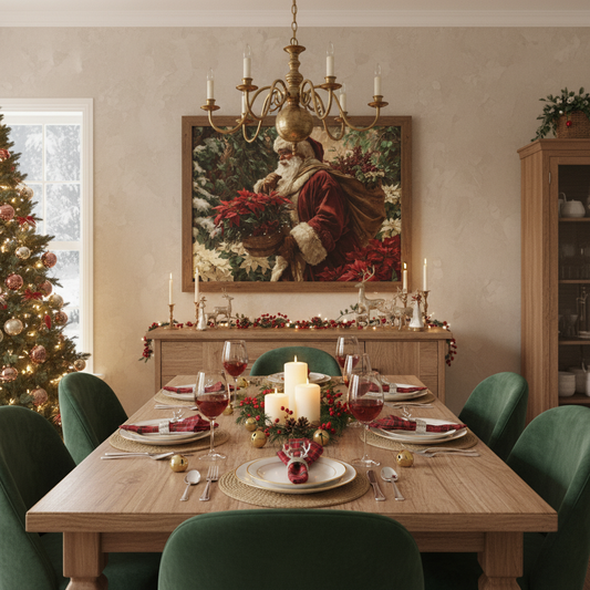 Santa with Poinsettias Dining Room Mockup