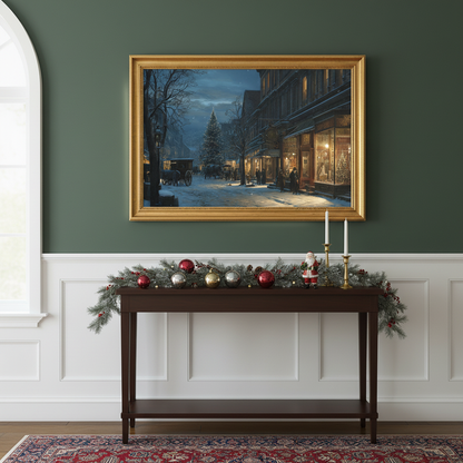 Victorian Christmas Street Print in Entryway