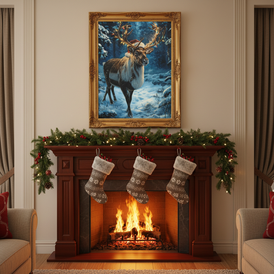 Whimsical Reindeer Vertical Framed Fireplace Mockup